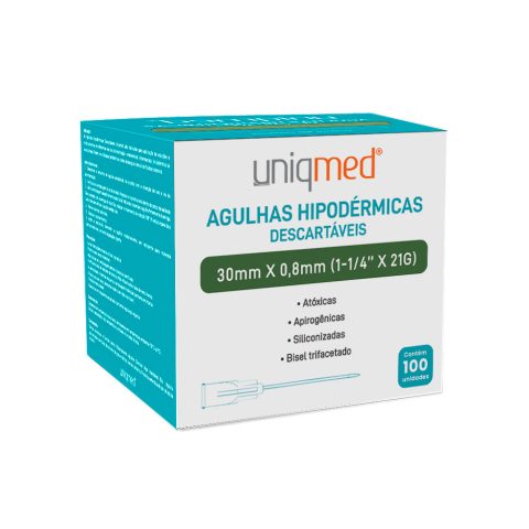 AGULHA HIPODERMICA 30MMX0,8 (1-1/4"X 21G) CAIXA C6697-UNIQMED