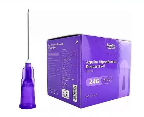 AGULHA HIPODERMICA DESCARTAVEL (20X0,55 3/4) 24G ROXA C/100 MEDIX
