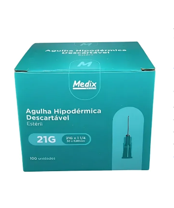 AGULHA HIPODERMICA VERDE 30MMX0,80MM 21G CAIXA C/100 – MEDIX